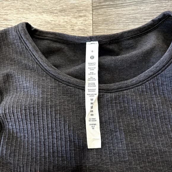 EUC Lululemon Ebb To Street Long Sleeve Ribbed Top with Built-In Bra Sz 6 Black - Picture 7 of 14
